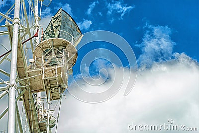 Telecommunication tower with a sunlight. Used to transmit television signals. Stock Photo