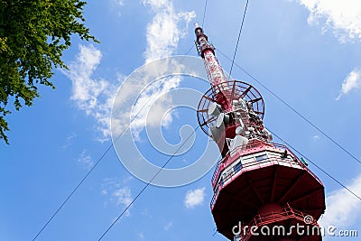 Telecommunication tower with transmitters and aerials, wireless communication and internet traffic increase Stock Photo