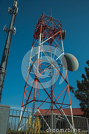 Telecommunication towers with antennas at Guarda Stock Photo