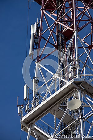 Telecommunications antenna for radio, television and telephony whit cloud and Blue sky Stock Photo