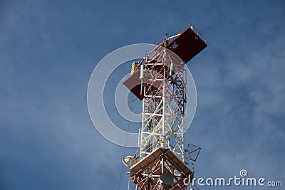 Telecommunications antenna for radio, television and telephony whit cloud and Blue sky Stock Photo