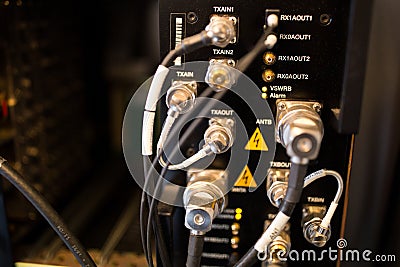 Telecommunications hardware plugged Stock Photo