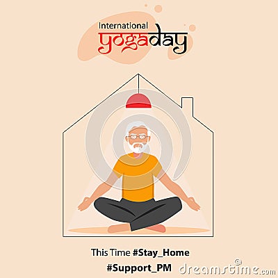 International yoga day, PM Modi doing yoga, stay home Vector Illustration