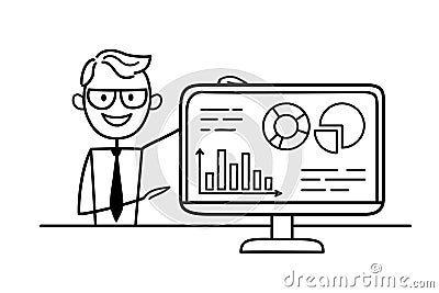 Telecommuting concept. Working from home. Online learning. Video conference. A remote employee communicates via the Internet. Teac Vector Illustration