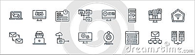 Telecommuting line icons. linear set. quality vector line set such as servers, task, configuration, email, telecommuting, deadline Vector Illustration