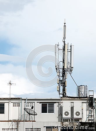 Telecoms Antenna on roof top Stock Photo