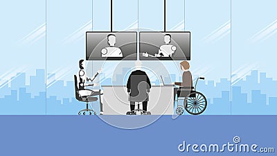 Teleconference to artificial intelligence by internet online video call conference Vector Illustration