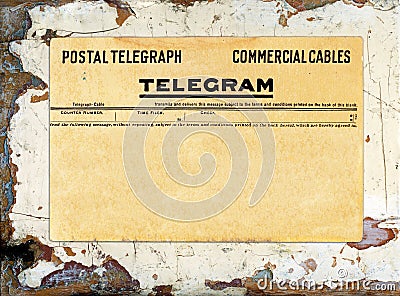 Telegram on Grungy Painted Wood Stock Photo