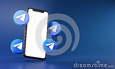 Telegram Icons Around Smartphone App Mockup 3D Editorial Stock Photo