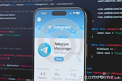Telegram on iphone screen Editorial Stock Photo