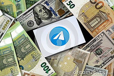 Telegram messenger editorial. Illustrative photo for news about Telegram messenger - a freeware messaging service Editorial Stock Photo