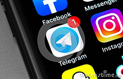 Telegram mobile app on the screen Editorial Stock Photo