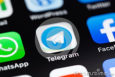 Telegram mobile icon app on screen smartphone iPhone Editorial Stock Photo