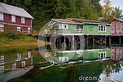 Boardwalk Accommodations on Pilings Historic Telegraph Cove Stock Photo