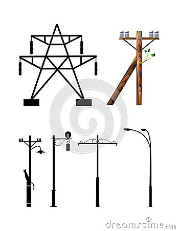 Telegraph poles and electric towers Stock Photo