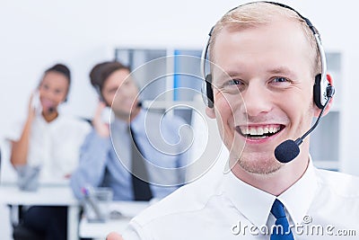 Telemarketer wearing headset Stock Photo