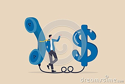 Telemarketing or telesales, phone call for selling product or business deal via telephone call, insurance agent concept, Vector Illustration