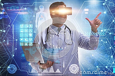 The telemedicine concept with doctor wearing vr glasses Stock Photo