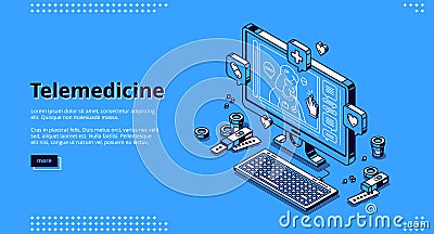 Telemedicine isometric landing, online medicine Vector Illustration