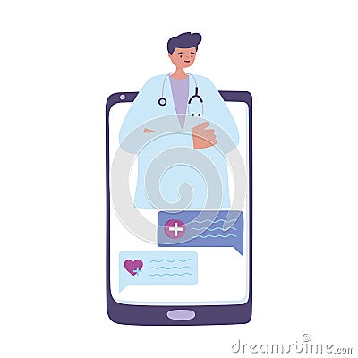 Telemedicine, smartphone doctor online support, treatment and online healthcare services Vector Illustration