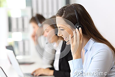 Teleoperator working at call center Stock Photo