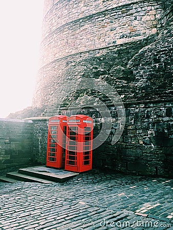 Telephone booths at Edinburgh castle Stock Photo