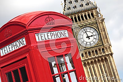 London British UK red telephone box Big Ben Stock Photo