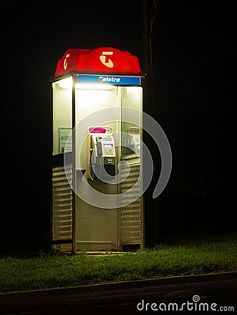 Payphone at night in regional town Editorial Stock Photo