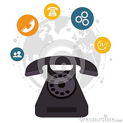 Telephone call center all day global service Vector Illustration