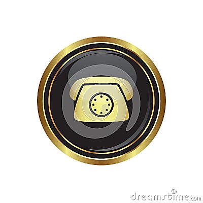 Telephone icon on the black with gold round button Vector Illustration