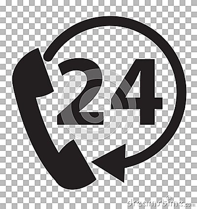 Telephone support 24 hours on transparent background. Vector Illustration