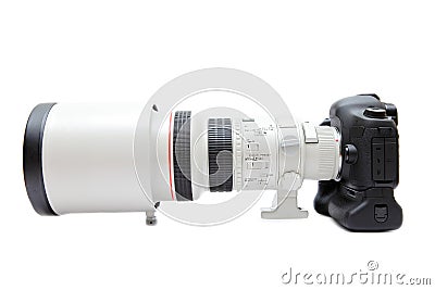 Telephoto lens on camera Stock Photo