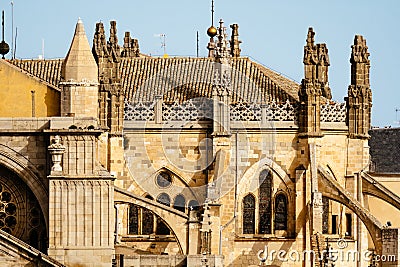 Telephoto lens view of the Cathedral of Toledo. Detail of the apse Stock Photo
