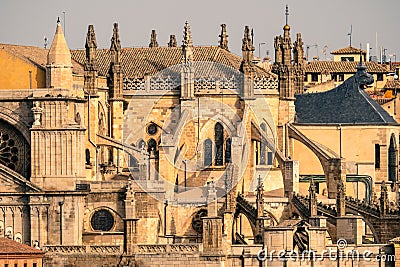 Telephoto lens view of the Cathedral of Toledo. Detail of the apse Stock Photo