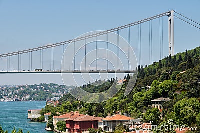 Fatih Sultan Mehmet Bridge And Seaside Manors at Bosphorus, Istanbul, Turkey Stock Photo