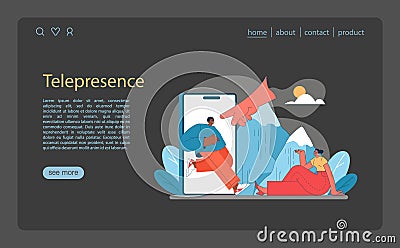 Telepresence in Virtual Tourism. Man Vector Illustration