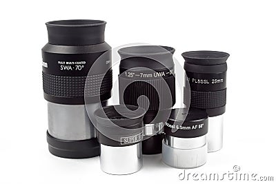 Telescope eyepieces on white background, isolate Stock Photo