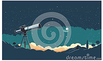 telescope for observing the starry sky Vector Illustration