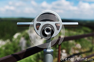 Telescope at old fortified settlement Stock Photo