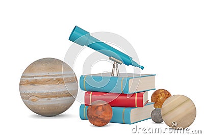 Telescope and planets isolated on white background. 3D illustration Cartoon Illustration