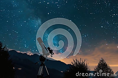 A telescope setup with an astrophotography camera Stock Photo