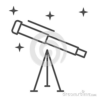 Telescope thin line icon, science concept, Space research optical instrument sign on white background, Astronomy Vector Illustration