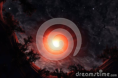 telescope view of an exoplanet orbiting binary star system Stock Photo