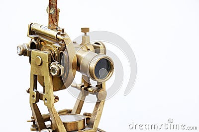 Telescope vintage, copper made vintage telescope in exhibition Stock Photo