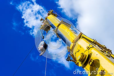 Telescopic arm of a mobile crane Stock Photo