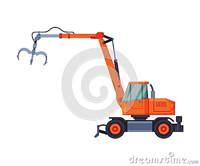 Telescopic Grapple Bulldozer, Special Industrial Machinery Flat Style Vector Illustration on White Background Vector Illustration