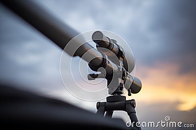 telescopic sight through a refracting device on a cloudy evening Stock Photo