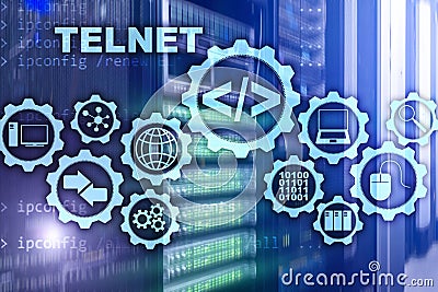 Teletype Network Protocol. Telnet Virtual terminal client. Internet and Network concept. Telnet Stock Photo