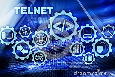 Teletype Network Protocol. Telnet Virtual terminal client. Internet and Network concept. Telnet. Stock Photo
