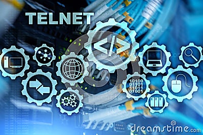 Teletype Network Protocol. Telnet Virtual terminal client. Internet and Network concept. Telnet. Stock Photo